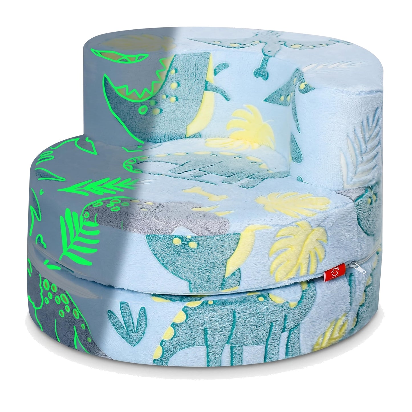 MeMoreCool Dinosaur Kids Chair, Flip-Open Kids Couch, Glow Print, Blue