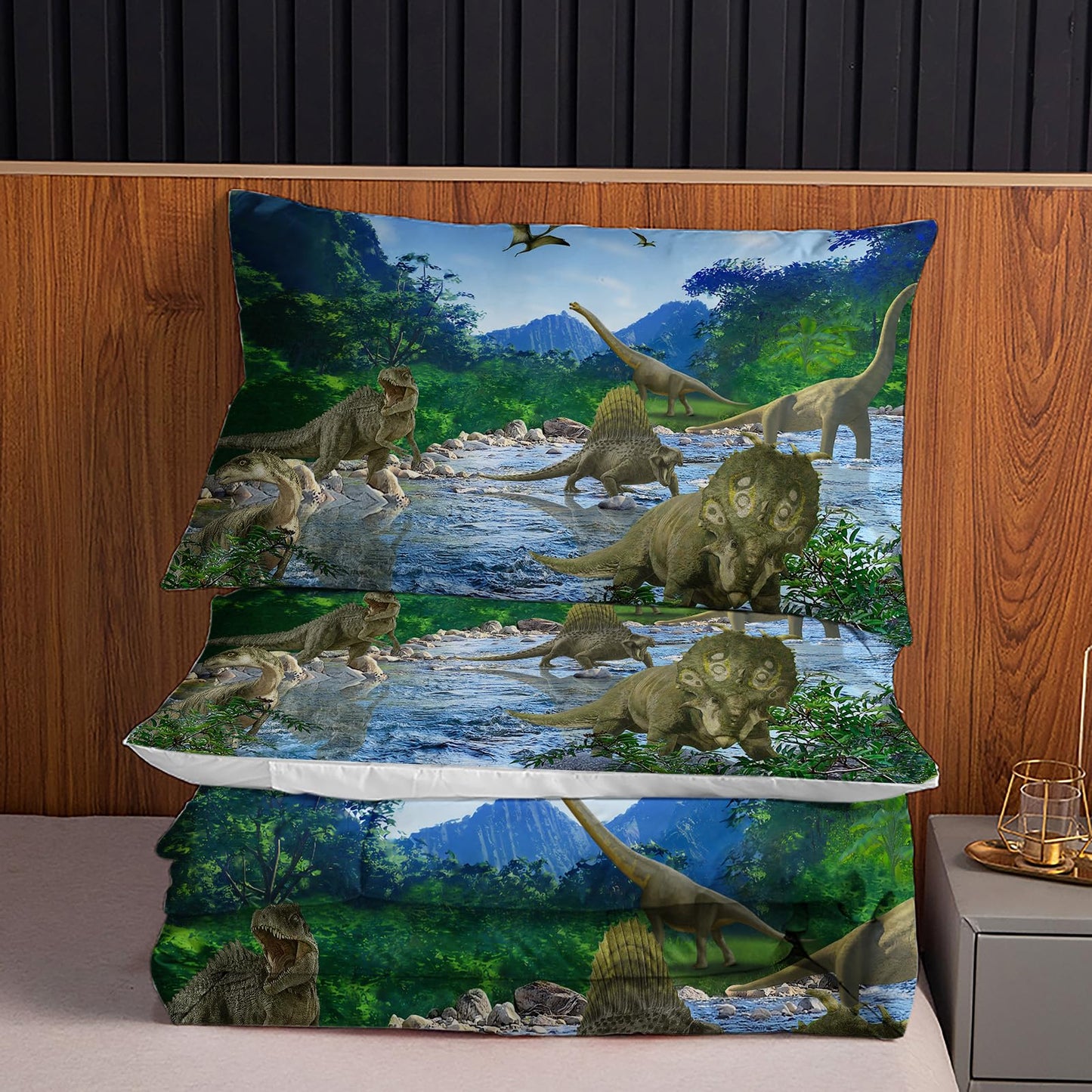 NiuOne Dinosaurs Twin Fitted Sheet 2Pcs Twin Sheets Set Kids 3D Realistic Dinosaur Fitted Sheets Set Ancient Jungle Dinosaur Bed Sheet Kids Soft Microfiber Bedding Sheets Set