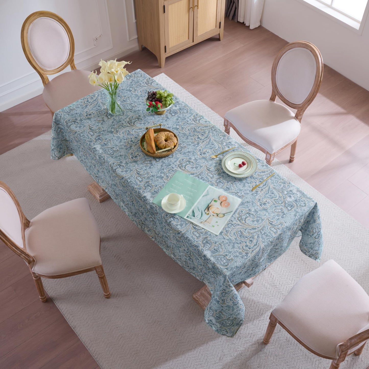 Rectangle Tablecloth 60" x 84" 100% Waterproof Fabric — Wipe-Clean, Tear-Proof Decorative Table Cover for Indoor & Outdoor Dining Elegant Patterns for Kitchens, Dining Rooms, Paisley