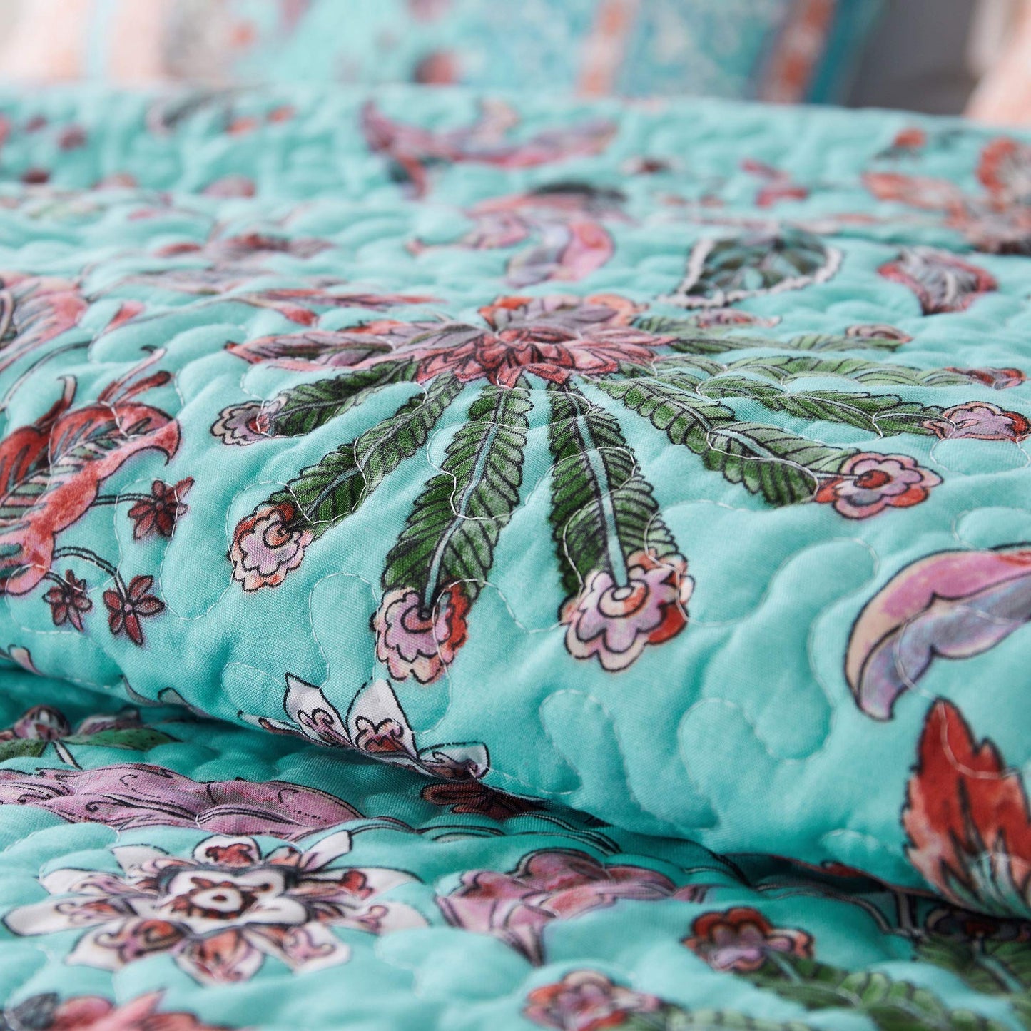 Greenland Home Barefoot Bungalow Audrey Reversible Quilt Set, 3-Piece Full/Queen, Turquoise