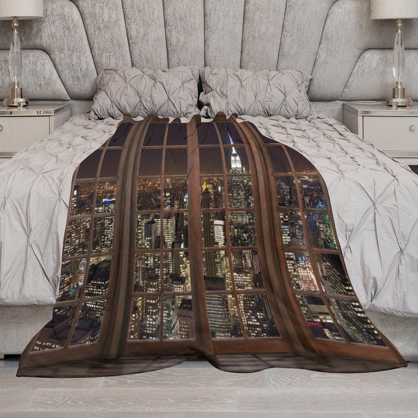 New York Night Landscape Throw Blanket,City High Rise Buildings Neon Lights Pattern Soft Cozy Warm Flannel Blankets for Sofa Couch Bed Gifts for Lover Kids Boys Grils Women Adults 30x40 Inch