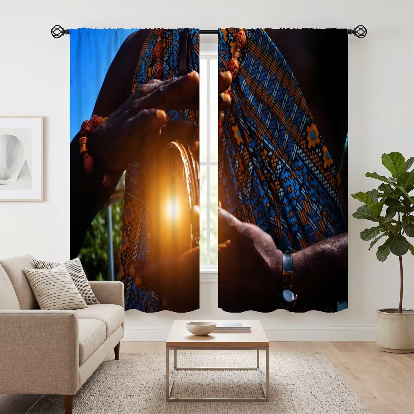 ACOOLTD African Curtains Retro Tribal People Art Print Rod Pocket Thermal Insulated Window Treatment for Bedroom Cafe Decor Drapes 2 Panels,41" W X 44.5" L