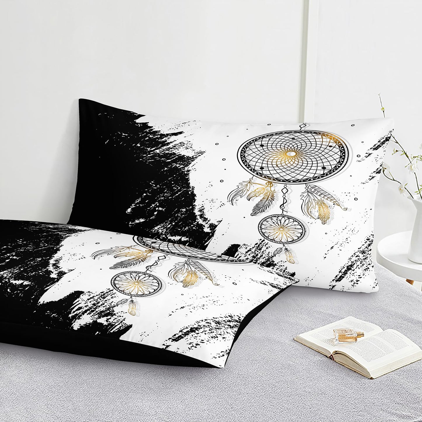 Bedbay Dream Catcher Comforter Set 8 Pieces King Size Comforter with Sheets Mandala Boho Bedding Soft Quilt Set Abstract Marble Texture Black White Queen Bed in a Bag for Boys Girls Teen Adults