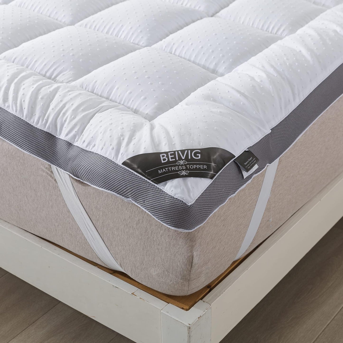 BEIVIG Mattress Topper Twin Mattress Pad Protector - Quality Plush Luxury Down Alternative Pillow Top - Extra Thick Mattress Cover(Twin Size), White
