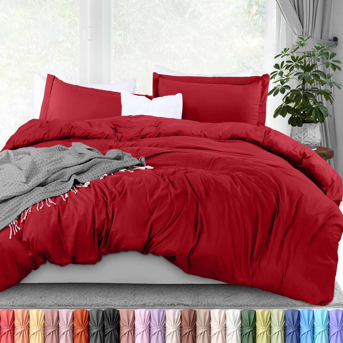 Utopia Bedding Duvet Cover Queen Size - 3 Piece with Zipper Closure - 1 Comforter Cover 90X90 Inches & 2 Pillow Shams 20X26 Inches (Red) Comforter Not Included