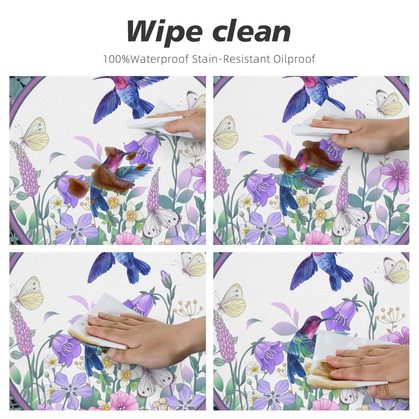 Hummingbird Flower Tablecloths Elastic Fitted Tablecloth Round Table Cover for Dining Party Indoor Outdoor 45-50 inch