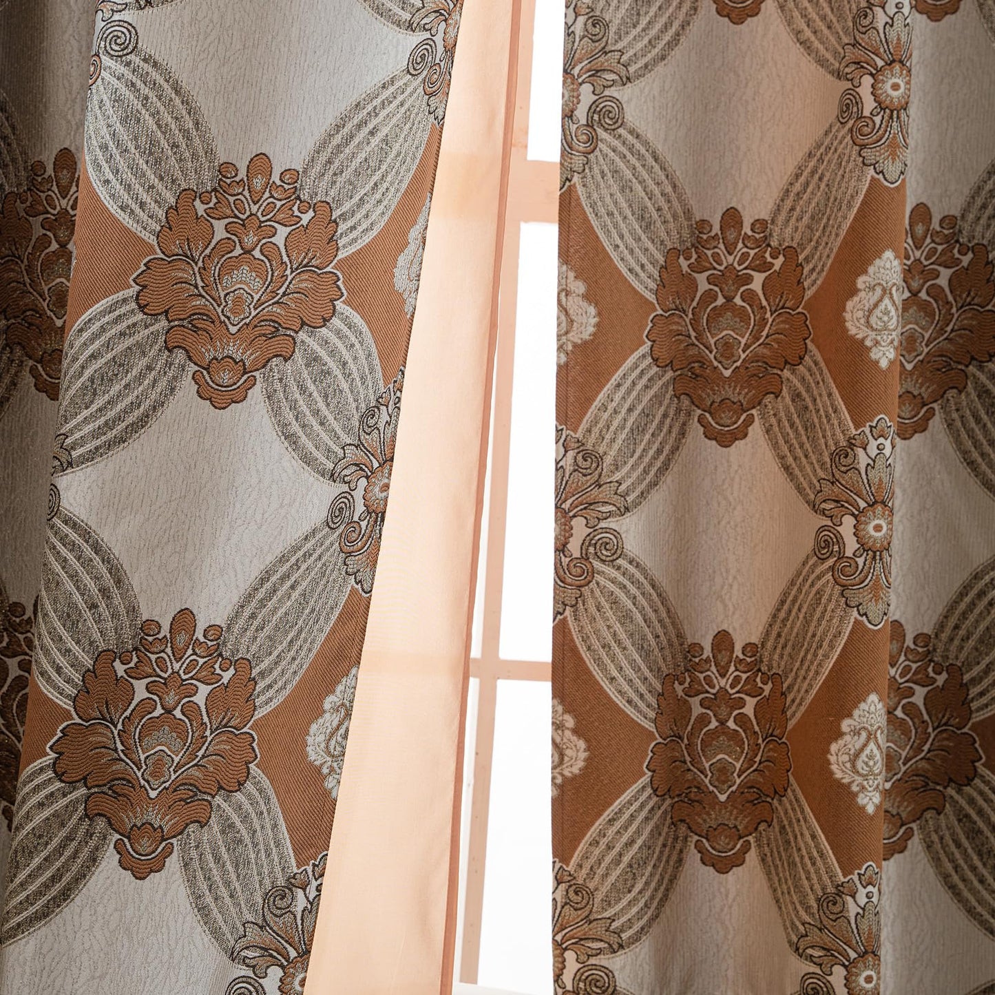 Petrichor Elegant Curtains with Gold Silver Threads 2 Panels Set - Luxury Window Treatment Attached Valance, Sheer Backing, and 2 Tie Backs for Bedroom and Living Room, 54x84 inches, Brown