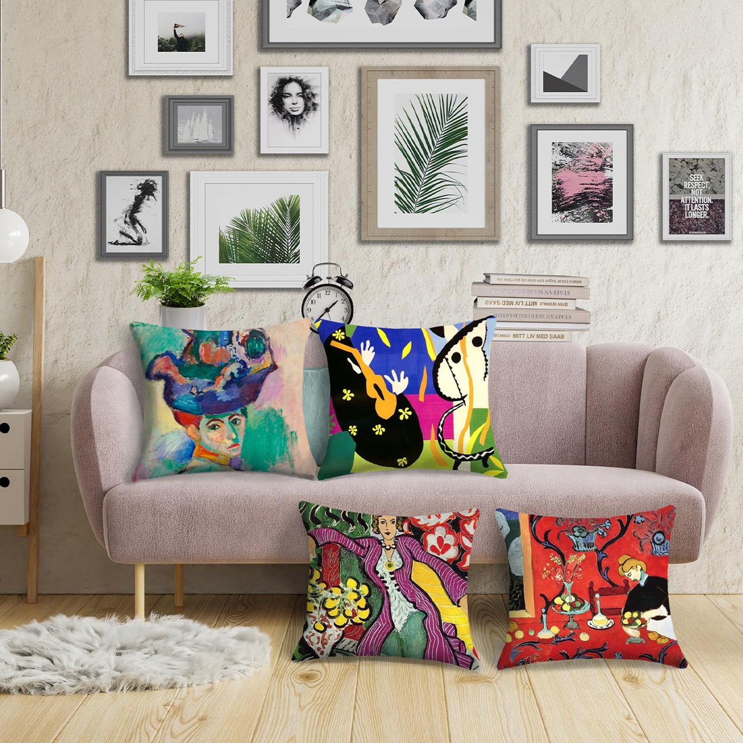 HOSTECCO Matisse Pattern Throw Pillow Covers 18x18 inches Set of 4 Abstract Art Painting Pillow Cases Aesthetic Decorative Cushion Covers for Sofa Couch Living Room