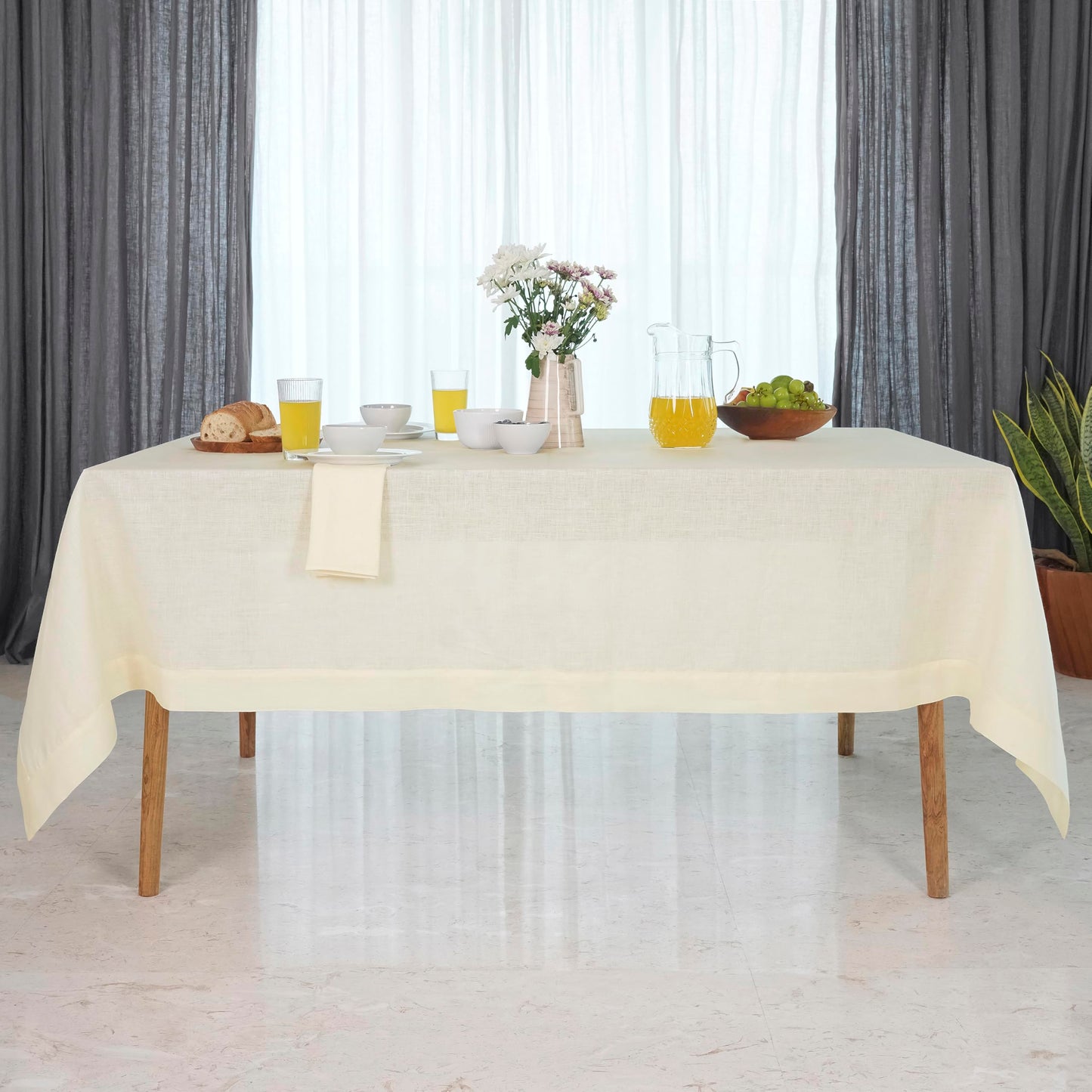 Classic Linen™ by D'Moksha Ivory Tablecloth, Rectangle Tablecloth 60 x 102 Inch, 100% Pure Linen, Machine Washable Table Cloth for Dining- Summer