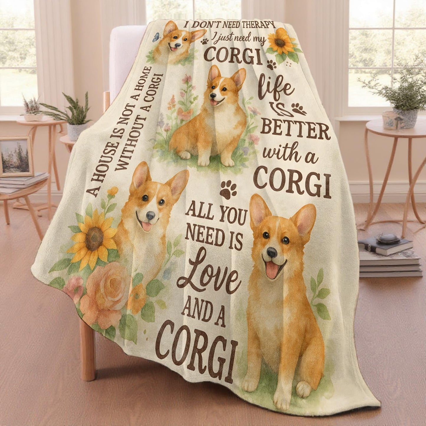 Corgi Dog Throw Blanket for Adutls Kids, 50x60 in, Cozy Soft Warm Fleece Blankets Gifts for Couch, Camping, Hiking Decor