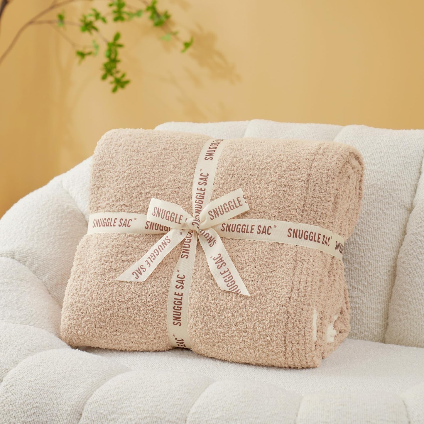 Snuggle Sac Ultra Soft Throw Blanket for Couch Bed Sofa 50x60 inches, Reversible Beige Blanket Microfiber Fluffy Fuzzy Cozy Knit Throws for Women Mothers Birthday Gifts
