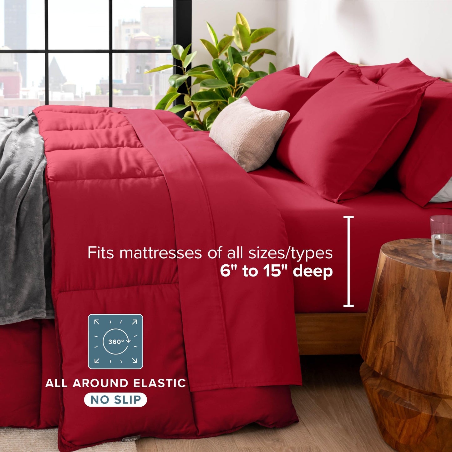 Bare Home Bed-in-A-Bag 7 Piece Comforter & Sheet Set - Full XL - Goose Down Alternative - Ultra-Soft 1800 Premium Bed Set (Full XL, Red/Red)