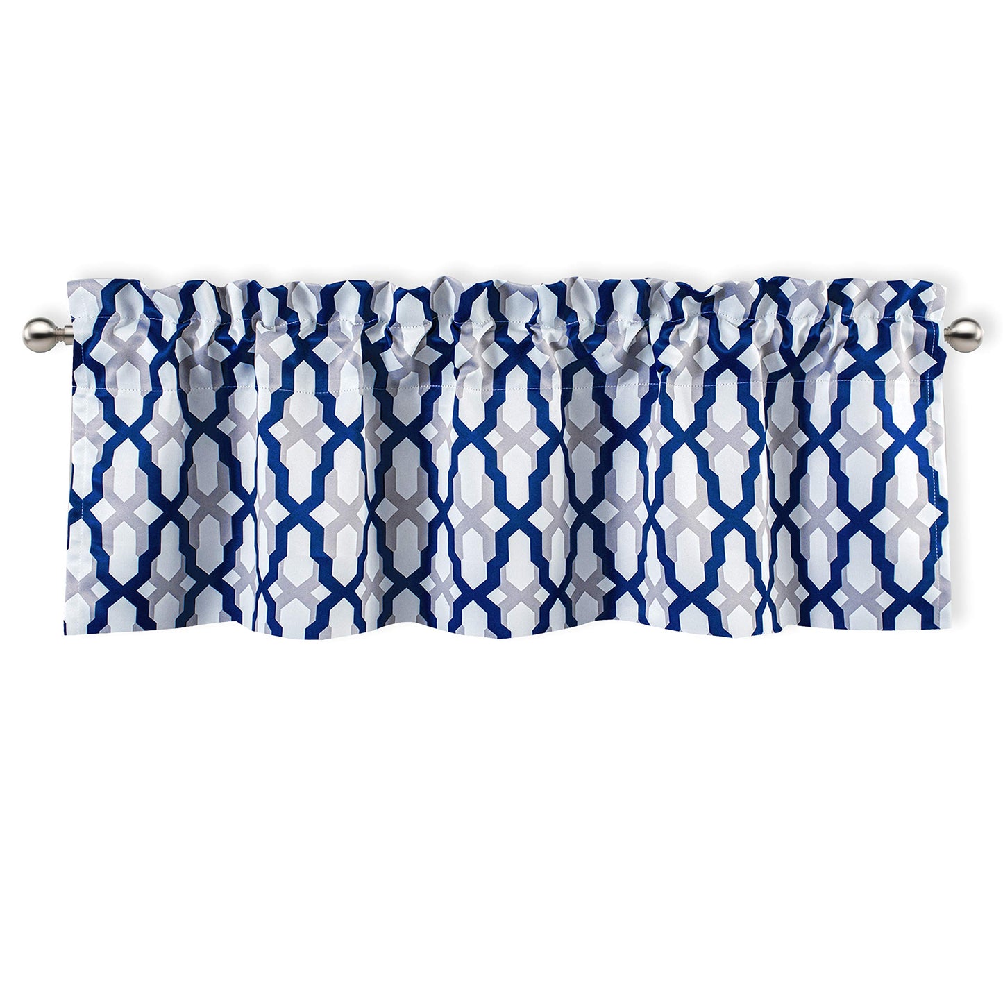 DriftAway Mason Blackout Valances for Windows Thermal Insulated Kitchen Topper Geometric Moroccan Mid Century Pattern Match Thick Bathroom Curtain Valance Rod Pocket 52 Inch by 14 Inch Navy