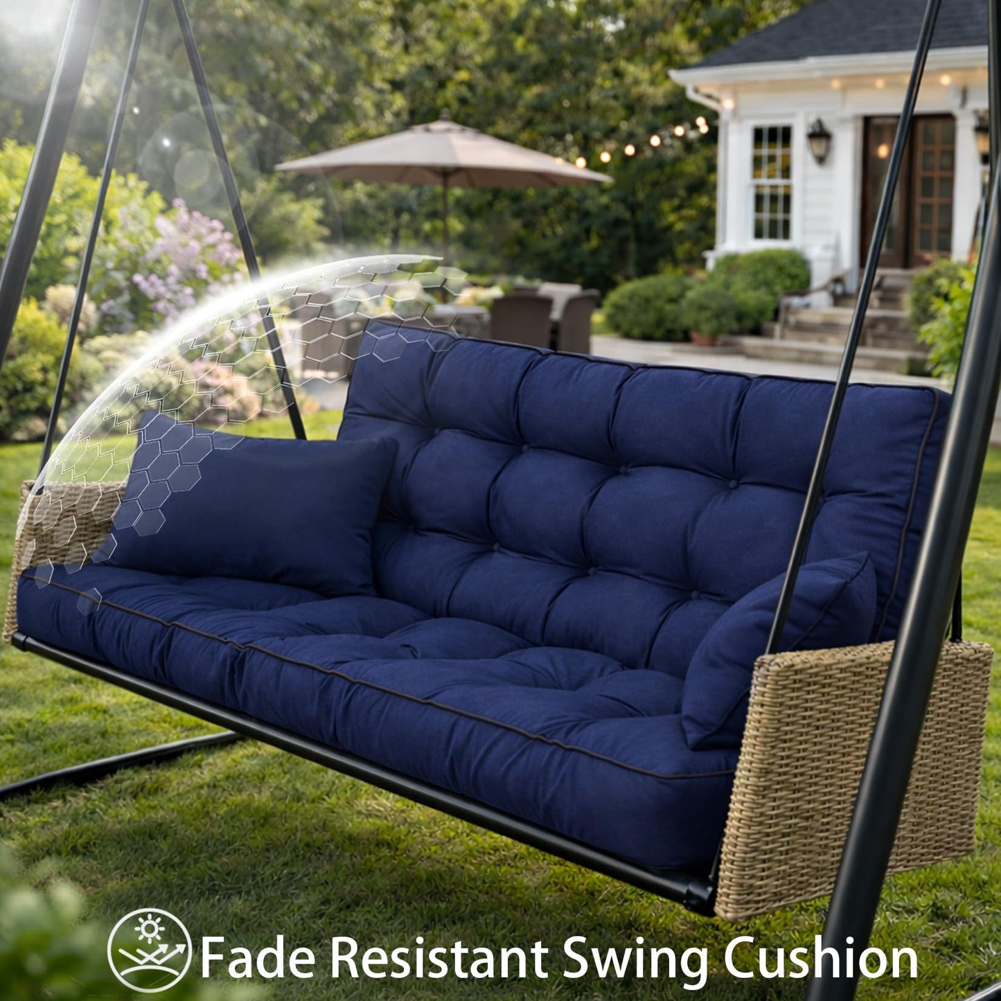 Kerkrot Porch Swing Cushions, Waterproof & Fade Resistant Outdoor Swing Cushion 55 Inch, Swing Cushions 3 Seater Replacement for Outdoor Furniture, Patio, Garden (Navy, 55 x 40 inch)