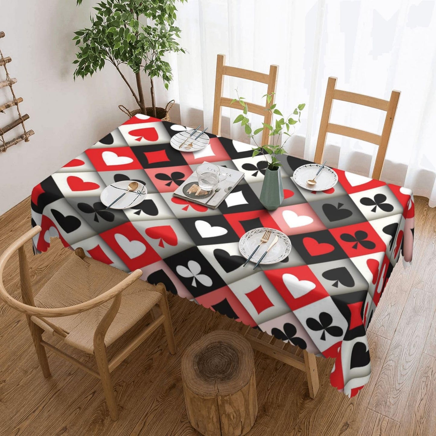 XIOURERY Card Suits Table Cloths Decorative for Dining Room, Poker Plaid Washable Tablecloth for Home, Restaurant, Outdoor Party Table Cover 54x72 Inch