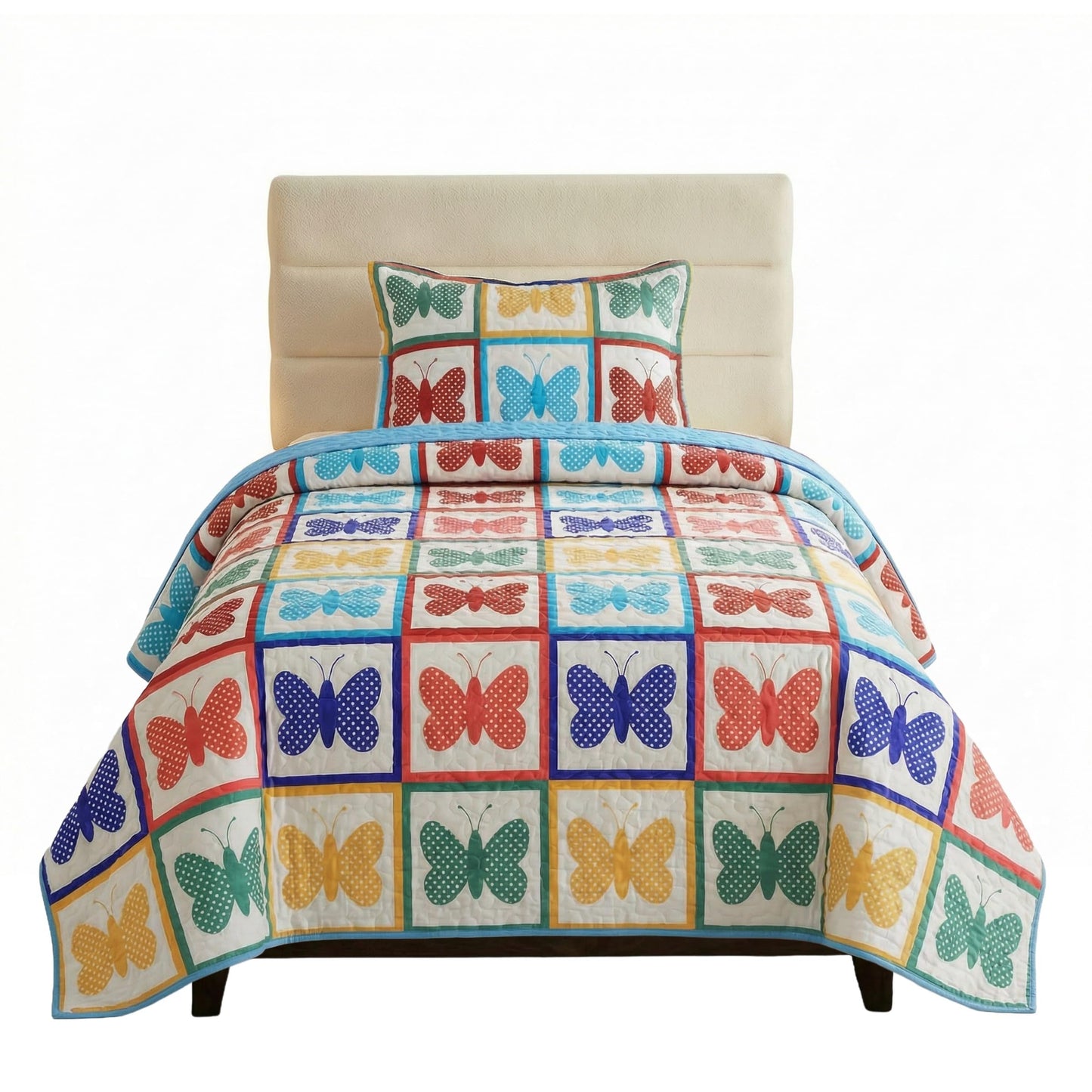 Lavish Home 2-Piece Twin Quilt Set - Twin Bedspread and Pillow Sham with Colorful Butterfly Pattern - Lightweight Quilt Bedding Set for All Seasons - Soft Microfiber Coverlet (Multicolor)