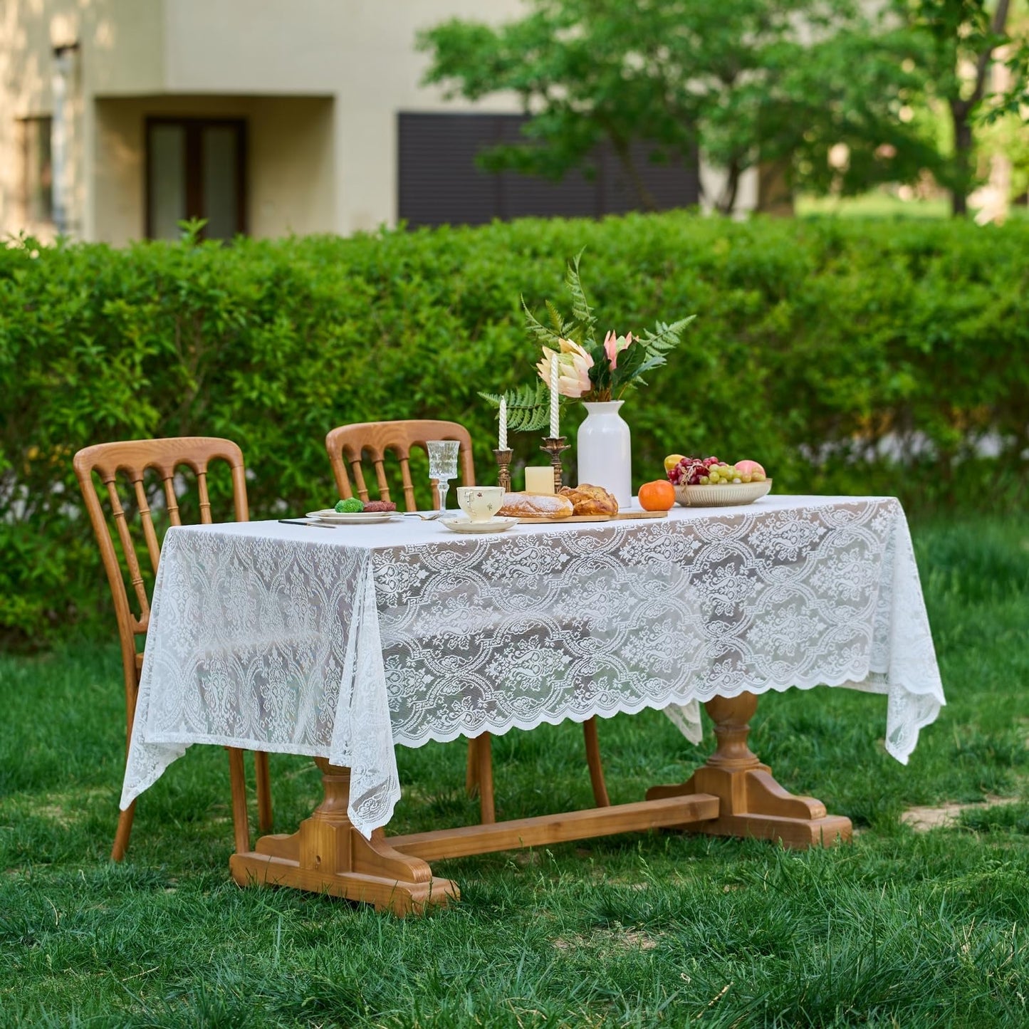 Huierxun Vintage White Floral Lace Rectangle Tablecloth (White B,55"x39")