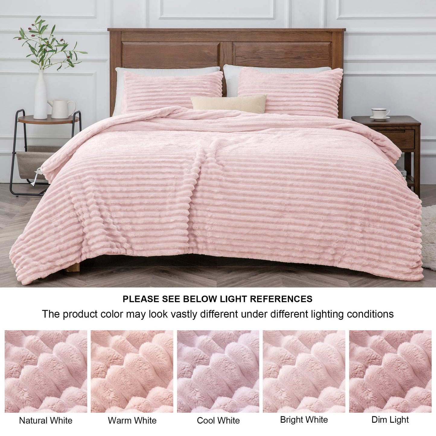BEDELITE Fleece Queen Comforter Set -Super Soft & Warm Fluffy Pink Bedding, Luxury Fuzzy Heavy Bed Set for All Season with 2 Pillow Cases