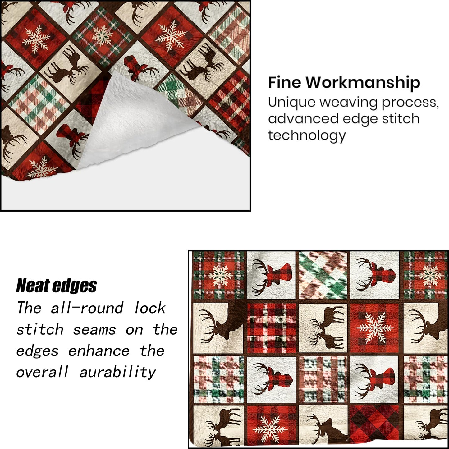 ainori Christmas Decorative Throw Blanket, Deer Red Black Buffalo Plaid Print Decoration,Flannel Winter Blankets for Couch Sofa,Holiday Decor,Xmas Festival Rustic Gifts for Kids Adults 50x60 Inch