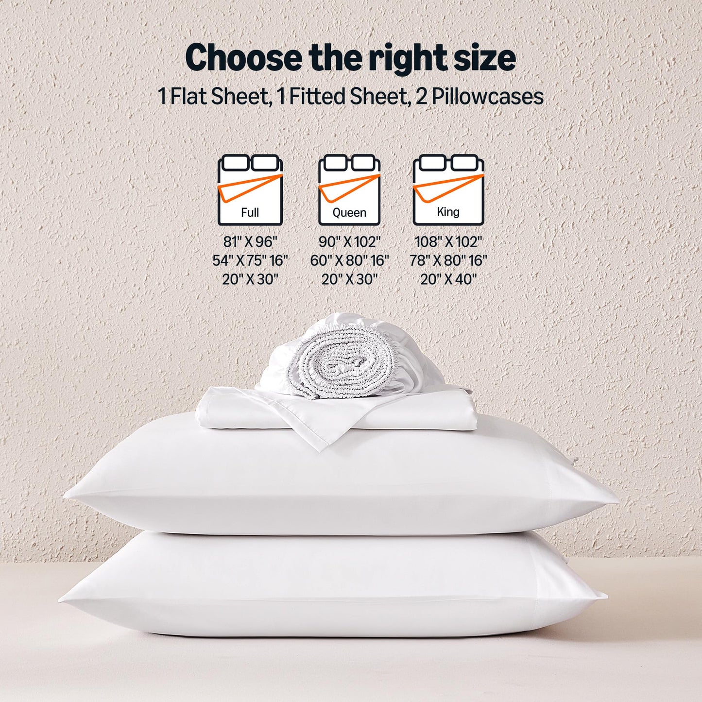 Amazon Basics Sheet Set Cationic 4-Piece Bedding Set, Wrinkle Free and Easy Fit, Easy Care Bedding with 1 Deep Pocket Fitted Sheet, 1 Flat Sheet, and 2 Pillowcases, King, White