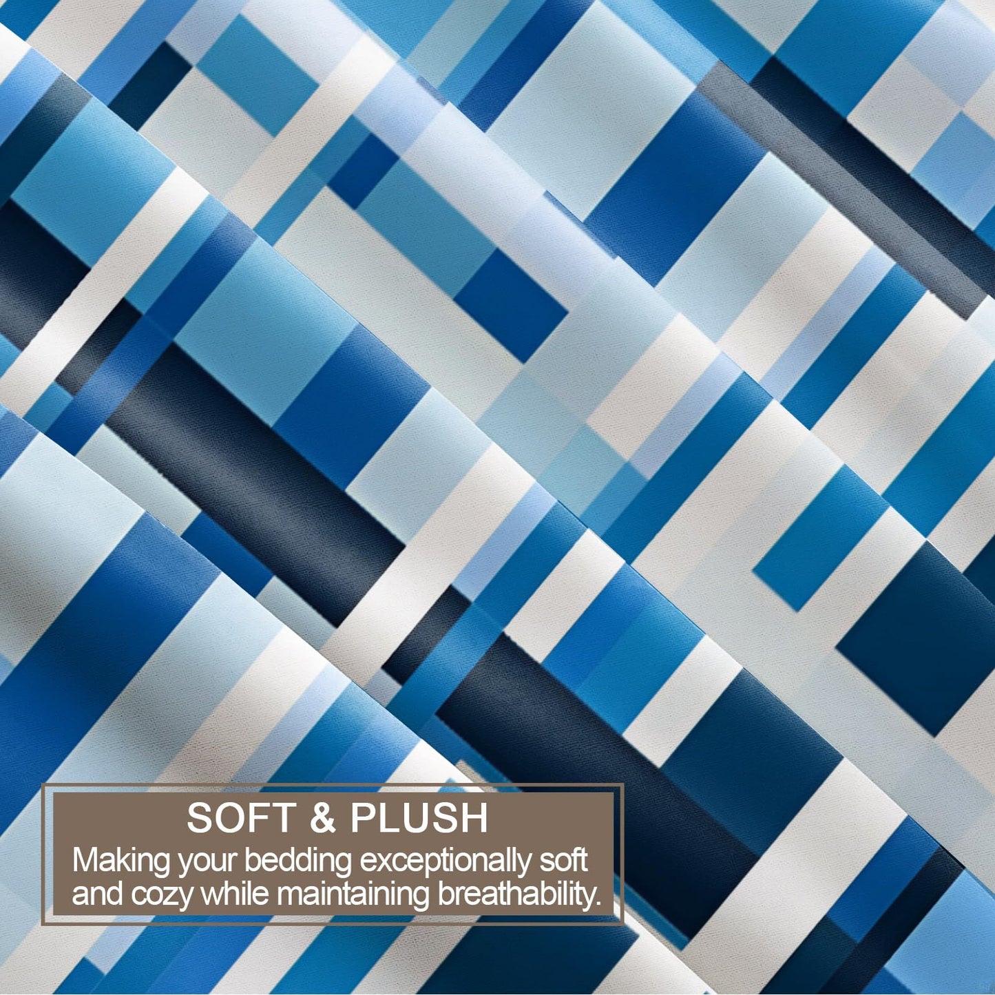 GKPLY Blue Grid Abstract Bedding California King, Modern Geometric Duvet Cover Set, Minimalist Block Comforter Cover with Zipper, 3 Pieces with 2 Pillowcases, Cool Tone Bedding