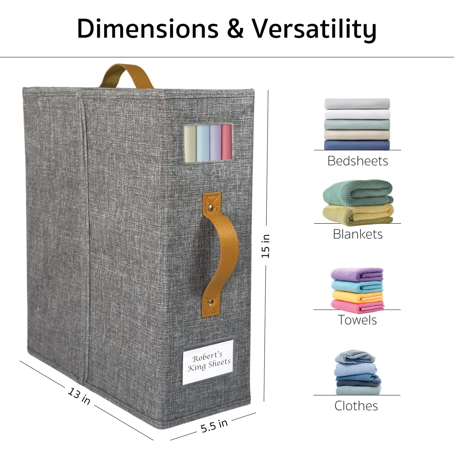 Maplux 2-Pack Set Bed Sheet Organizer – Premium Linen Storage with PU Leather Handles & Dual Labels | Fits King/Queen Sheets | Closet, Underbed & Shelf Use | Closet Organizers and Storage (Gray)