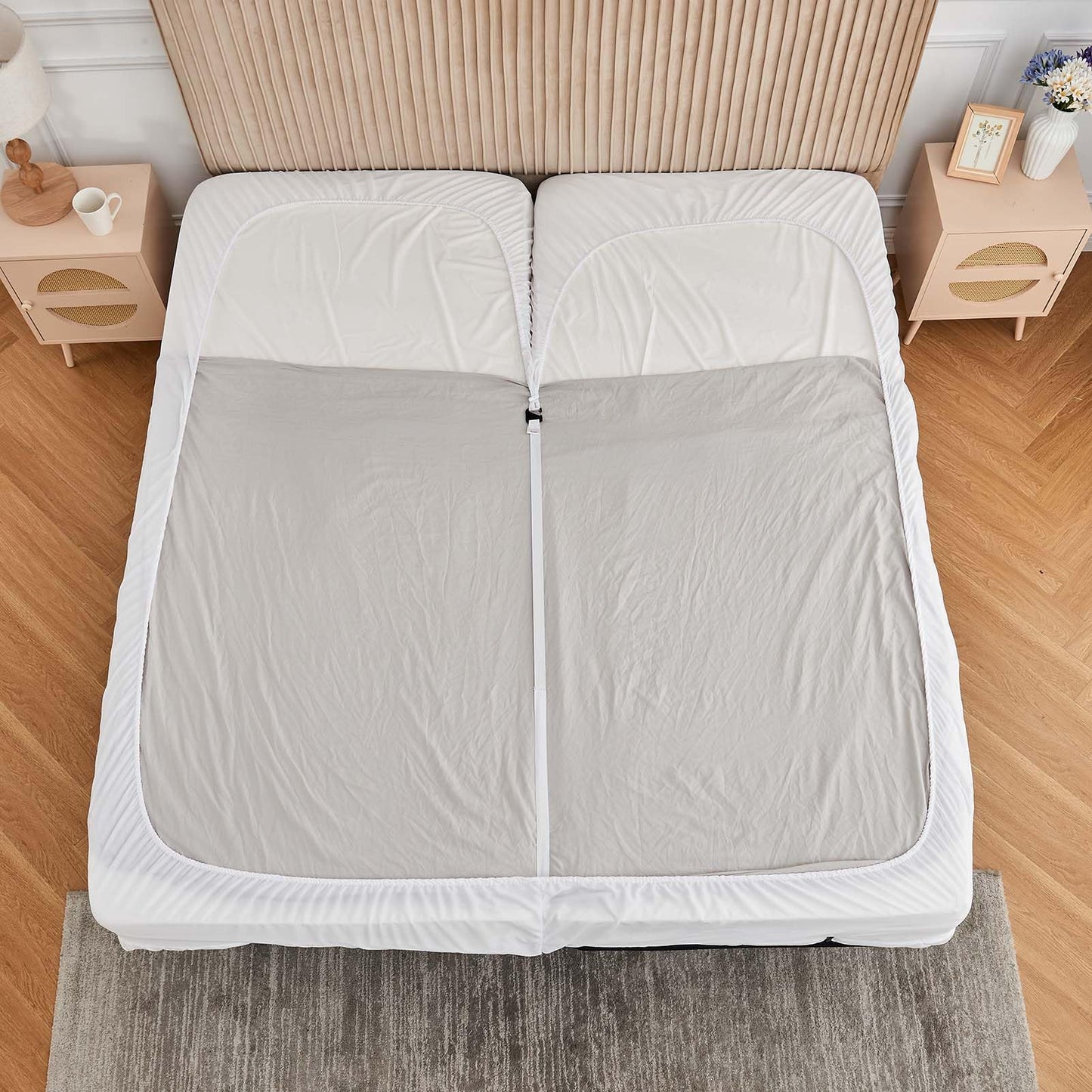 Kingnex Quilted Split Top King Mattress Topper Pad for Adjustable Bed Breathable Fitted Fluffy Pillow Top Mattress Pad Split Top King