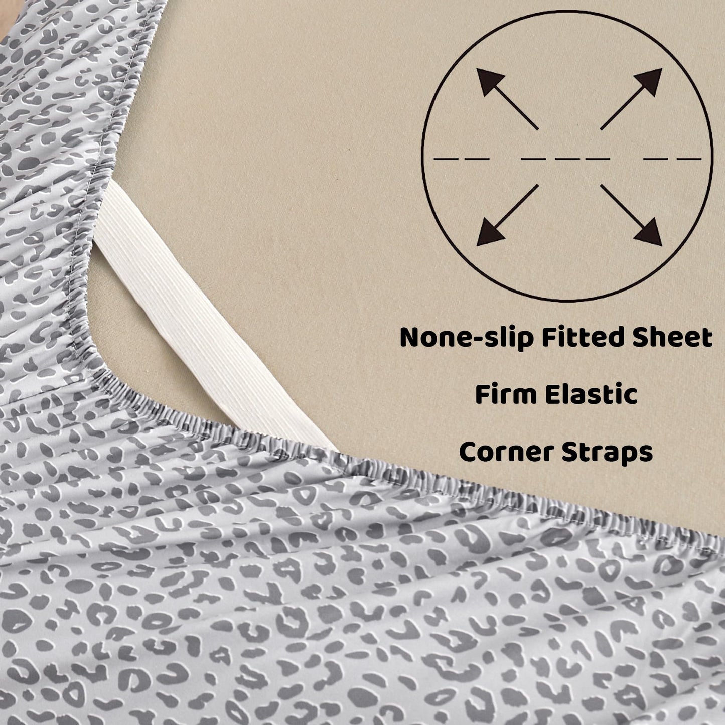 Mooreeke Leopard Cheetah Printed Full Bed Sheets, Soft Microfiber Bedding Sheets & Pillowcases, Deep Pocket Non-Slip Fitted Full Sheet, Silver Grey Animal Pattern Bedsheets