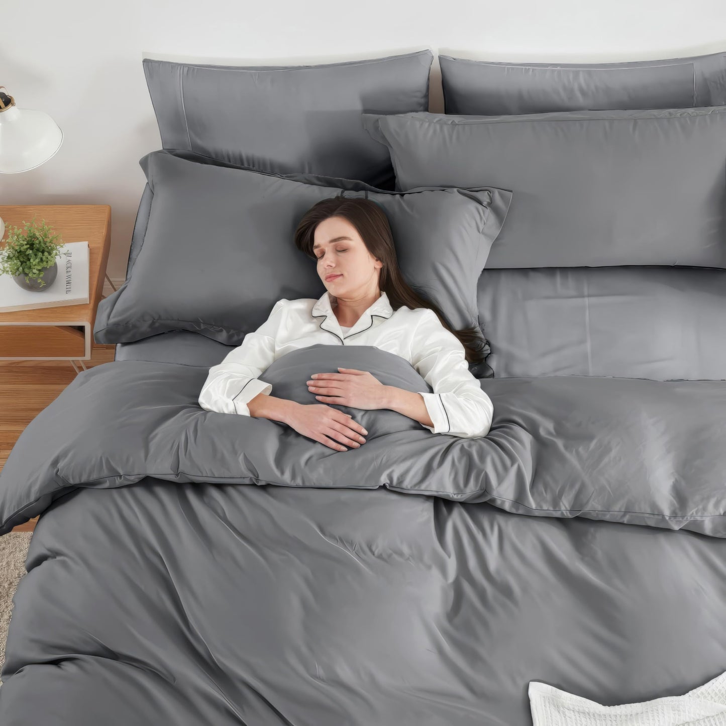 Hearth & Harbor Queen Size Duvet Cover & Bed Sheet Set Grey, 7 Piece Soft Double Brushed Bedding Set, Includes Duvet Cover, Flat Sheet, Fitted Sheet, Pillowcases and Pillow Shams