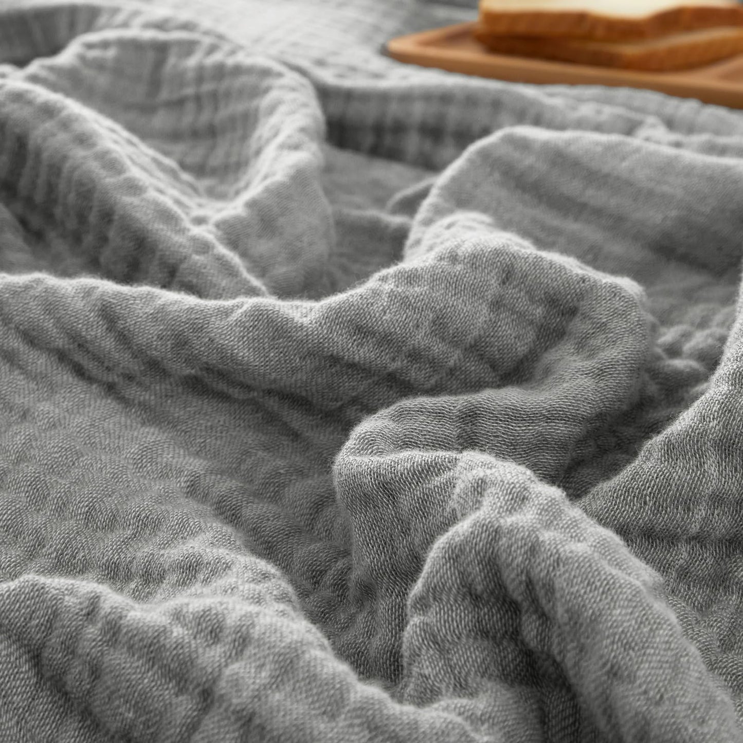 PHF 100% Cotton Muslin Throw Blanket 50" x 60", 4-Layer Lightweight Gauze Throw, Breathable Cloud-Soft Minimalist Blanket for Bed, Couch, Camping & Baby, Grey, Ideal Gift