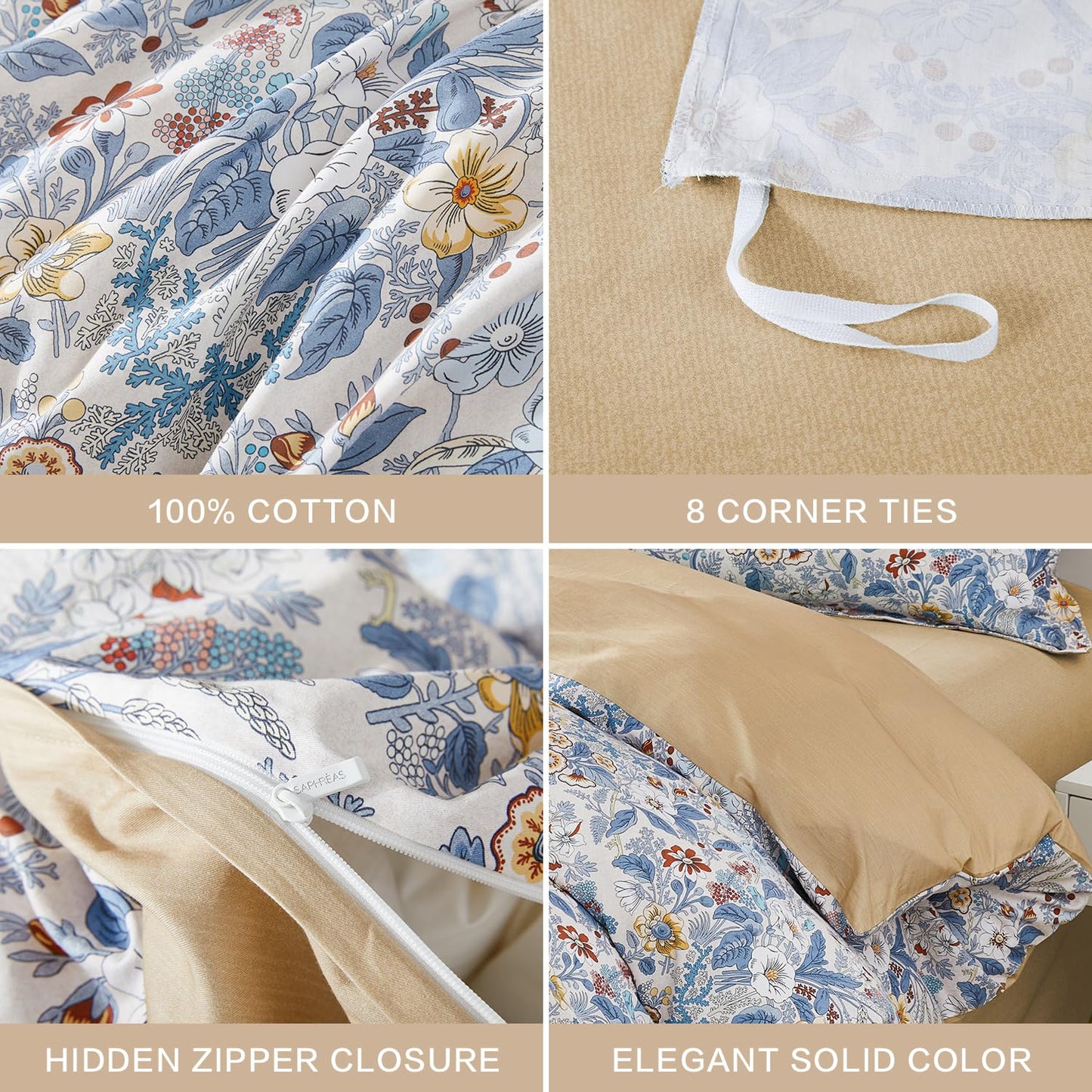 SAPHREAS Full Boho Duvet Cover Green Paisley Bedding Set with 8 Corner Ties and 2 Pillow Shams100% Cotton Reversible Duvet Cover Set with Zipper Closure
