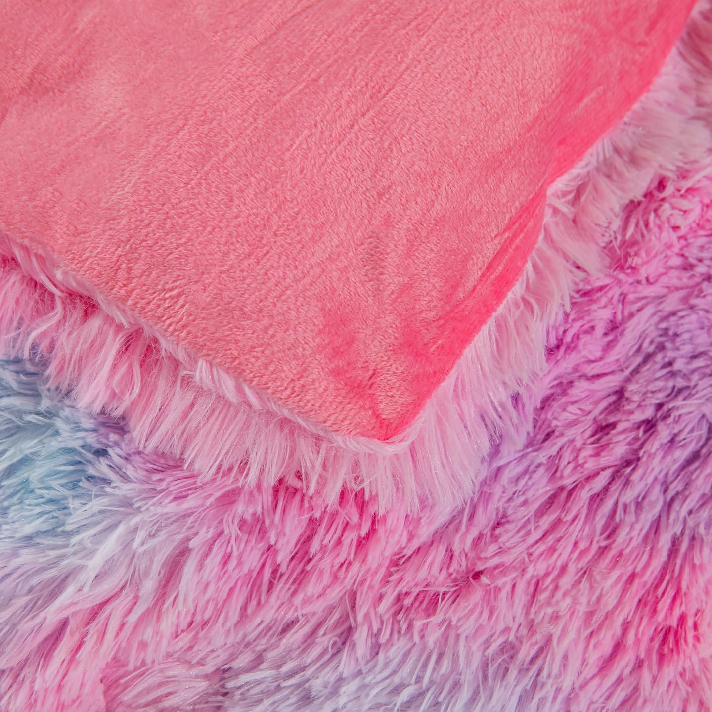 Roscloud Faux Fur Kids Girls Purple Rainbow Comforter Sets Twin/Full - 3PC Bed Set Warm Comfortable Soft Plush Flannel Velvet Fluffy Fuzzy Bedding（Comforter x 1 Pillowcases x 2）