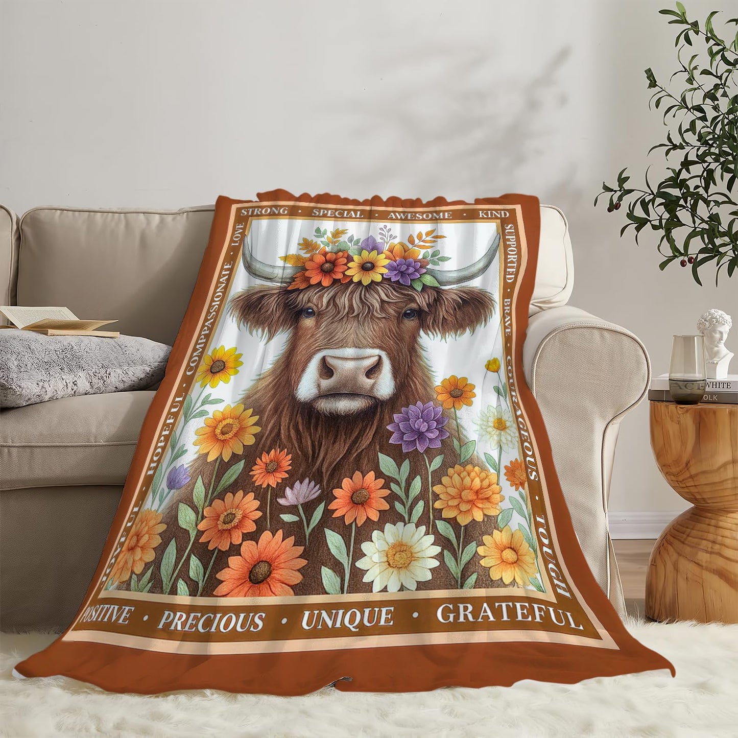 Highland Cow Blanket Cute Cattle Throw Blanket Soft Warm Cozy Fleece Fuzzy Plush Highland Cow Flannel Blankets Gifts for Boys Girls Women Kids Adults 40"X50"