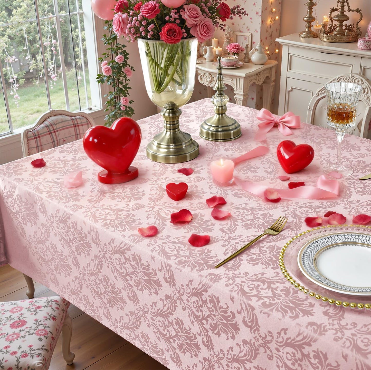 SASTYBALE Pink Jacquard Damask Rectangular Tablecloth 60 x 84 Inch