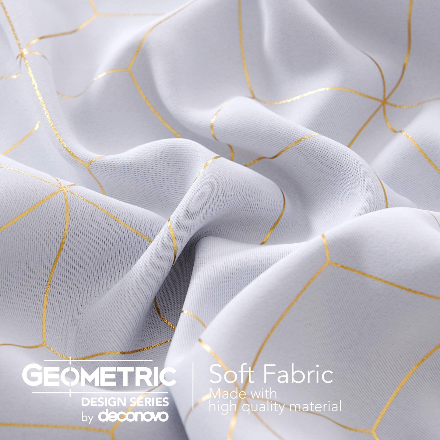 Deconovo Grommet Blackout Curtains, Room Darkening Gold Diamond Drapes, 2 Panels, White, 52W x 84L Inch, for Bedroom and Living Room