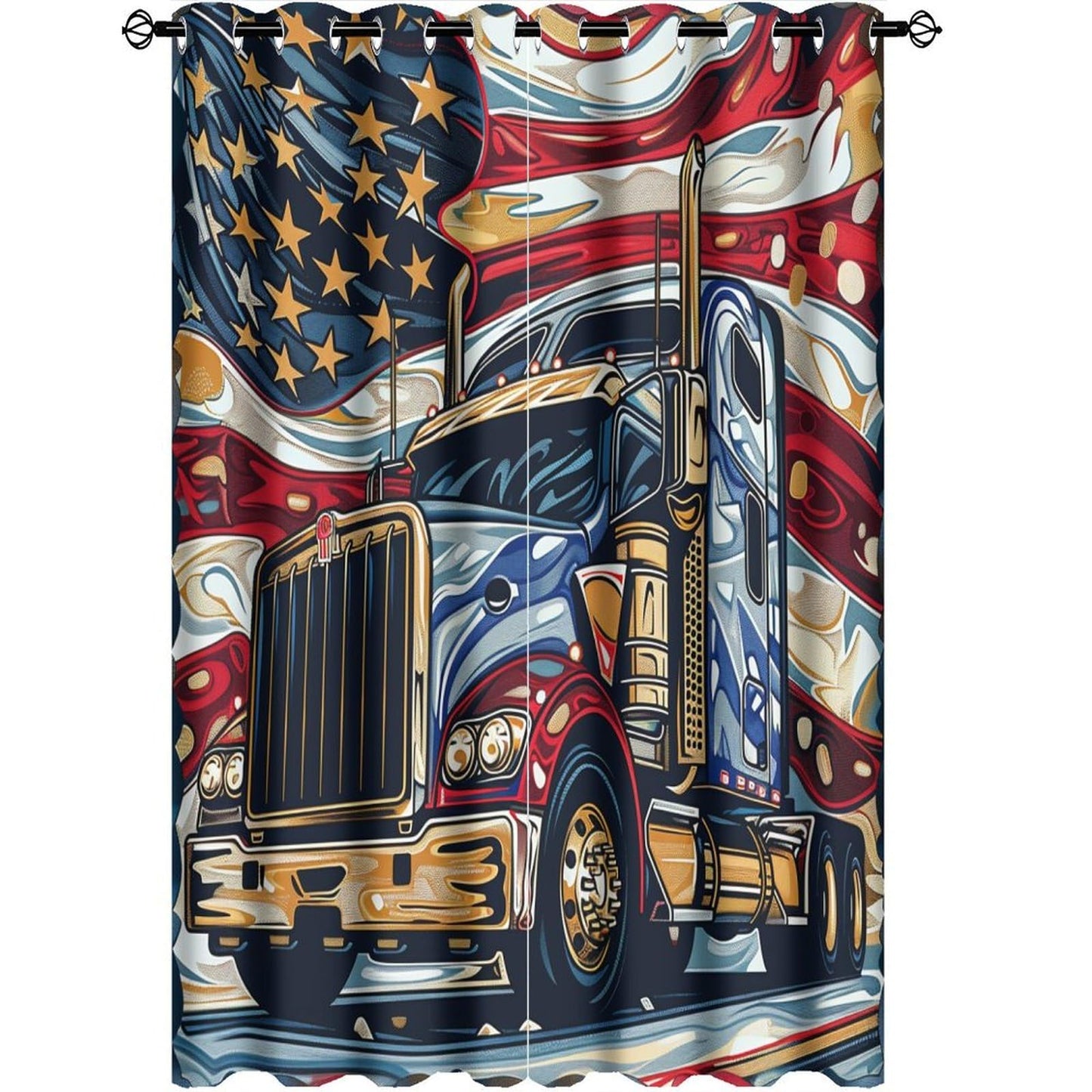TOWINSFB American Flag Semi Truck Blackout Curtains for Bedroom/Living Room, Classic Vehicle USA Patriotic Grommet Curtains Thermal Insulated Window Drapes, 2 Panels, Each 21W x 63L