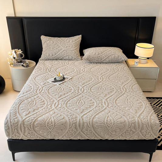 LweiPsqLin Fluffy Velvet Fitted Sheet Twin Size - Micro Fleece Bed Sheet with 15" Deep Pockets, Bohemian Floral Jacquard Mattress Cover, Shrink & Fade Resistant, Gray