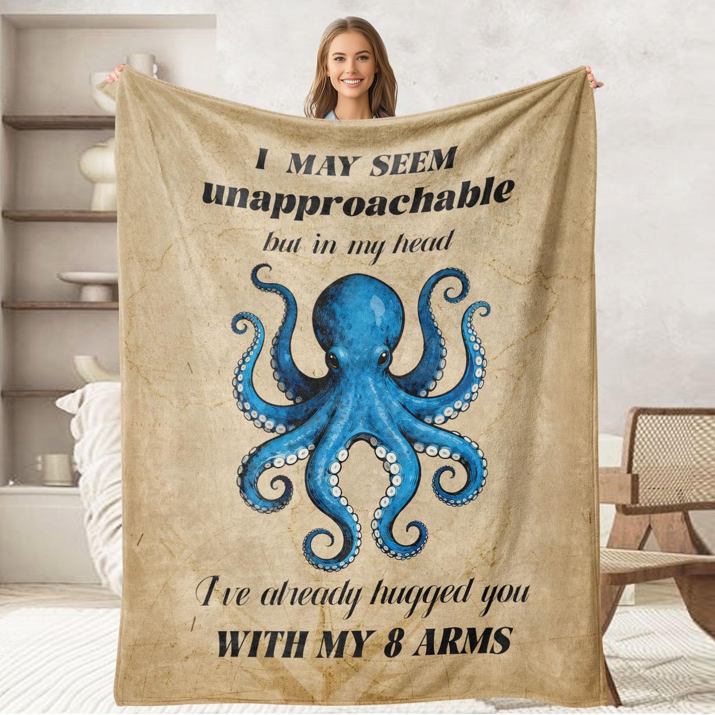 keepitcozi Funny Octopus Gifts Blanket for Adult Kids, Unique Best Friend Birthday for Women Men, Gag Gift, Relaxation Stress Relief Gifts for Cowoker, Quirky Home Decor for Octopus Lovers 50"x60"