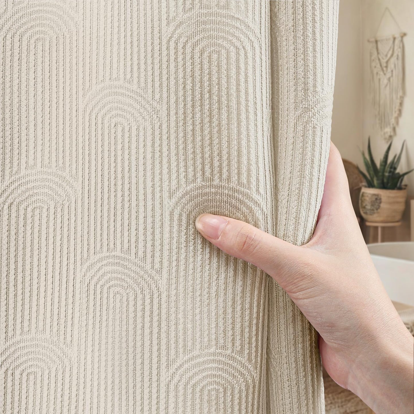 NDDYCU Boho Shower Curtain Cotton Modern Minimalist Arch Texture Shower Curtain for Bathroom, Greige,72" W X 72" L