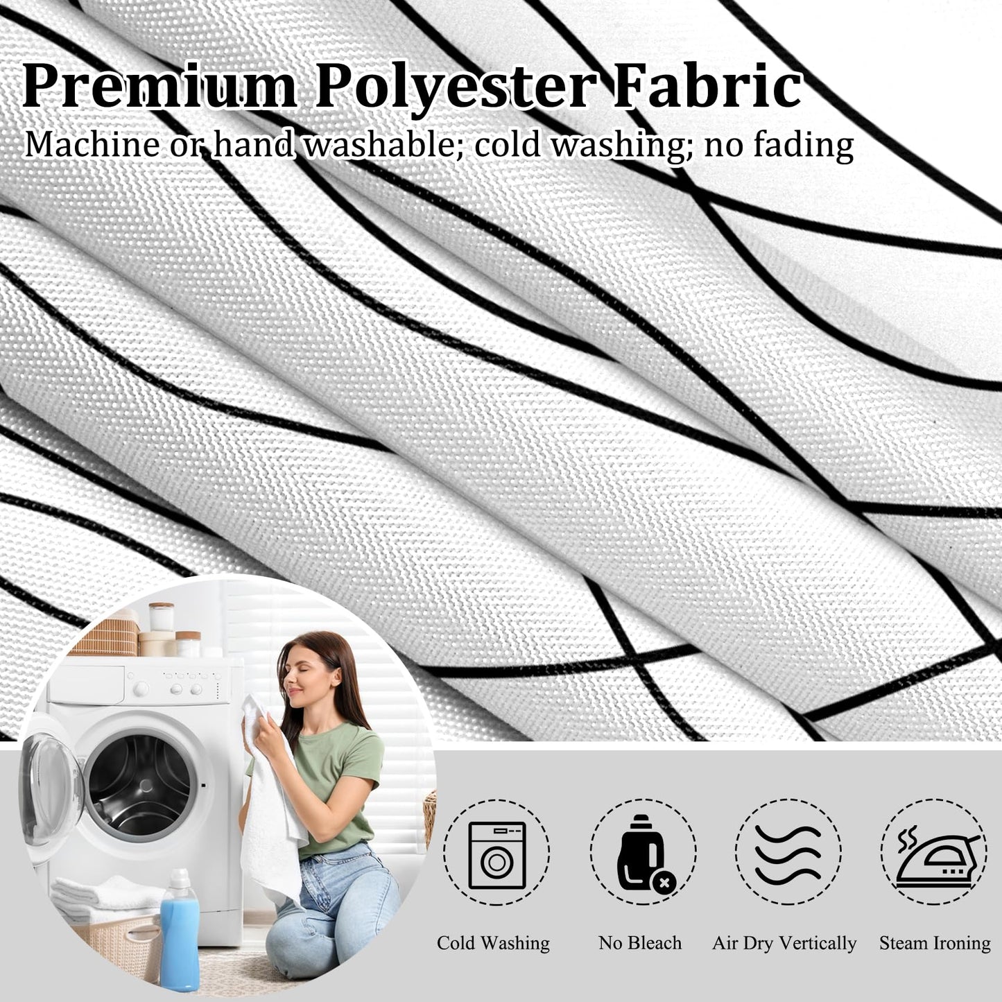 Velaequezii No Hook Shower Curtain with Snap in Liner Set Black White Striped Bath Curtain Double Layers Waterproof Washable Fabric with See Through Mesh Top Window for Bathroom Hotel 71x74 Inch