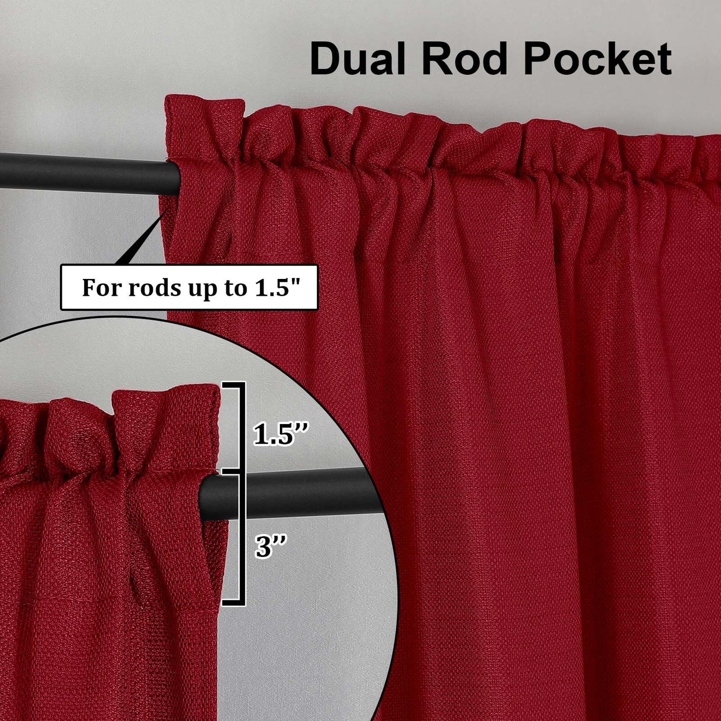 Lecloud Bessie Red Curtains 45 Inch Length 2 Panels Set, Airy Faux Linen Textured Light-Filtering Christmas Soft Curtains, Rod Pocket Window Treatments for Bedroom Living Room, Each 30" W x 45" L