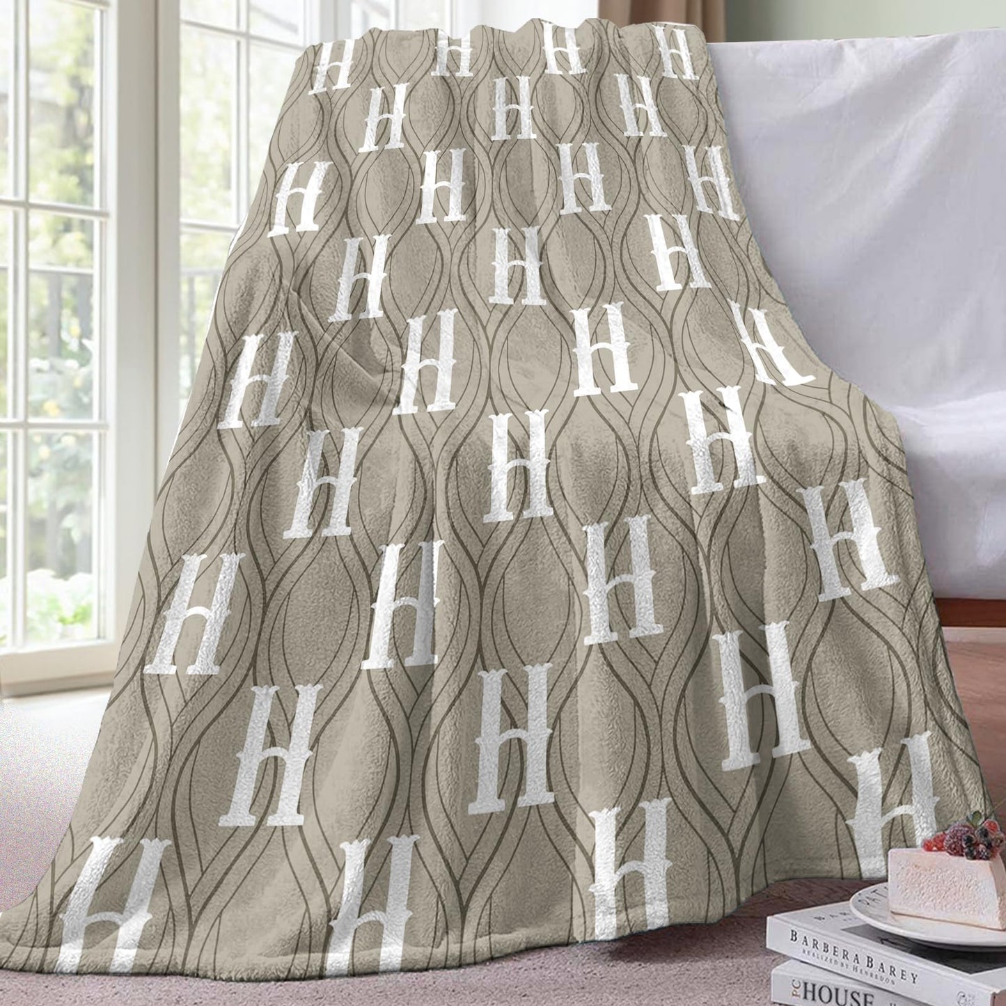 Zzkol H Flannel Throw Blanket, Modern Geometric Wave Birthday for Women Men Teens, Minimalist Luxury Soft Blankets for Bedding Sofa 50" x 60"