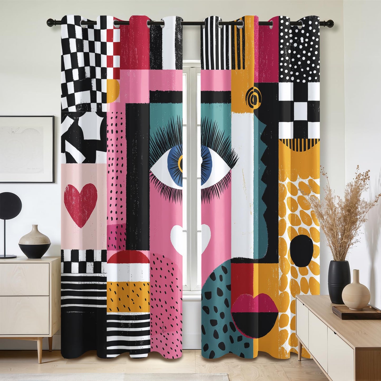 Solvivae 80s 90s Retro Blackout Curtains for Bedroom Living Room, Colorful Abstract Geometric Patterned Window Treatments, Room Darkening Thermal Insulated Grommet Drapes, 45 Inch Curtains 2 Panel Set