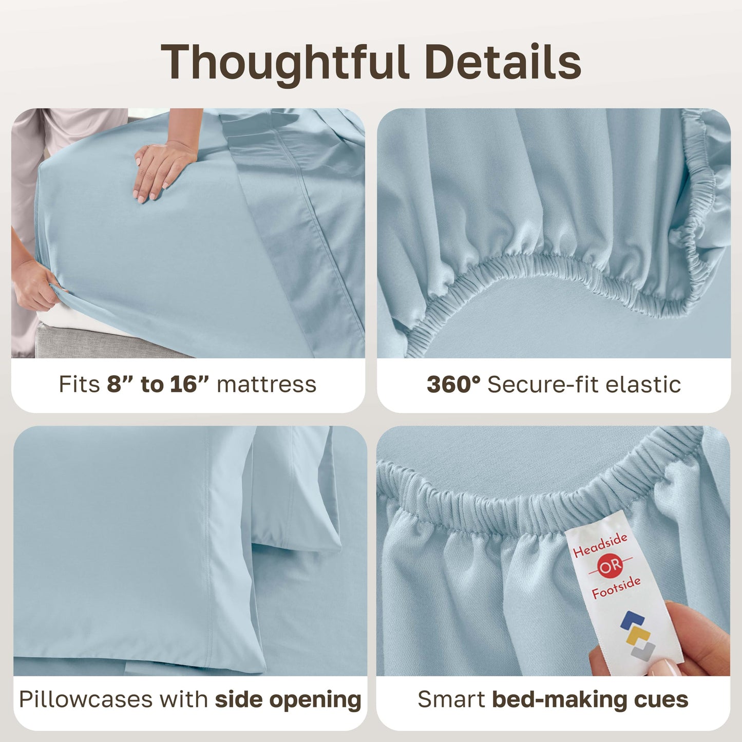 California Design Den 100% Cotton Sheets Queen Size Set - 600 Thread Count Sateen Queen Bed Sheet Set, Deep Pockets with All Around Elastic, Snug Fit, Durable Bedding - Sea Mist Blue