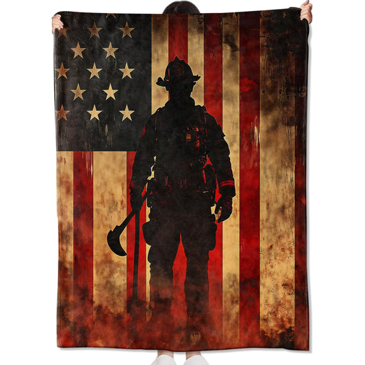 amepay Firefighter Retro Blanket Gifts for Heroes Adult,American Flag Vintage Throw Blankets,Soft Comfy Lightweight for Room Couch Bed Sofa Modern Bold Decor,Patriotic Lover 60x50in
