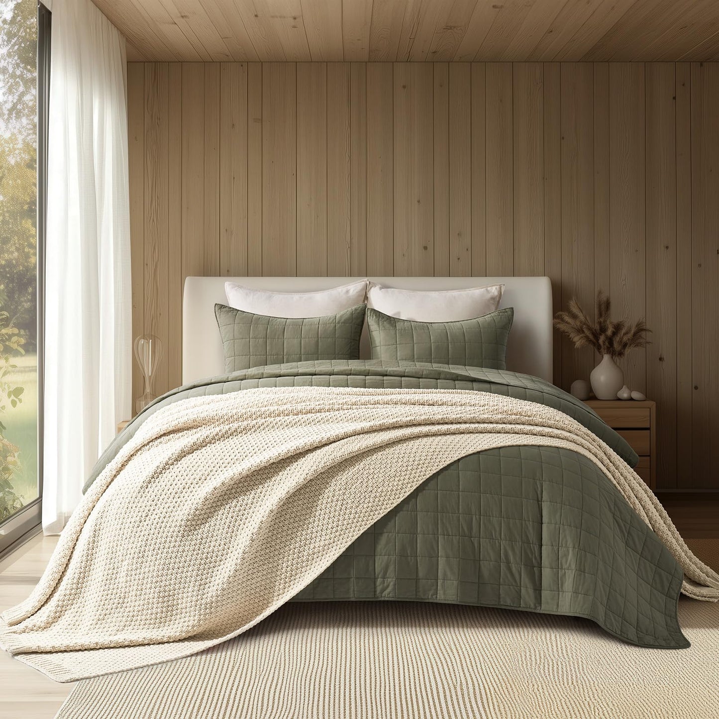 EVERGRACEHOME Chunky Chenille Knit Throw Blanket for Couch, Soft Luxurious Oversized Queen Moss Stitch Blanket for Bed, Cozy Farmhouse Knitted Throw for Sofa, Beige, 90" x 90"