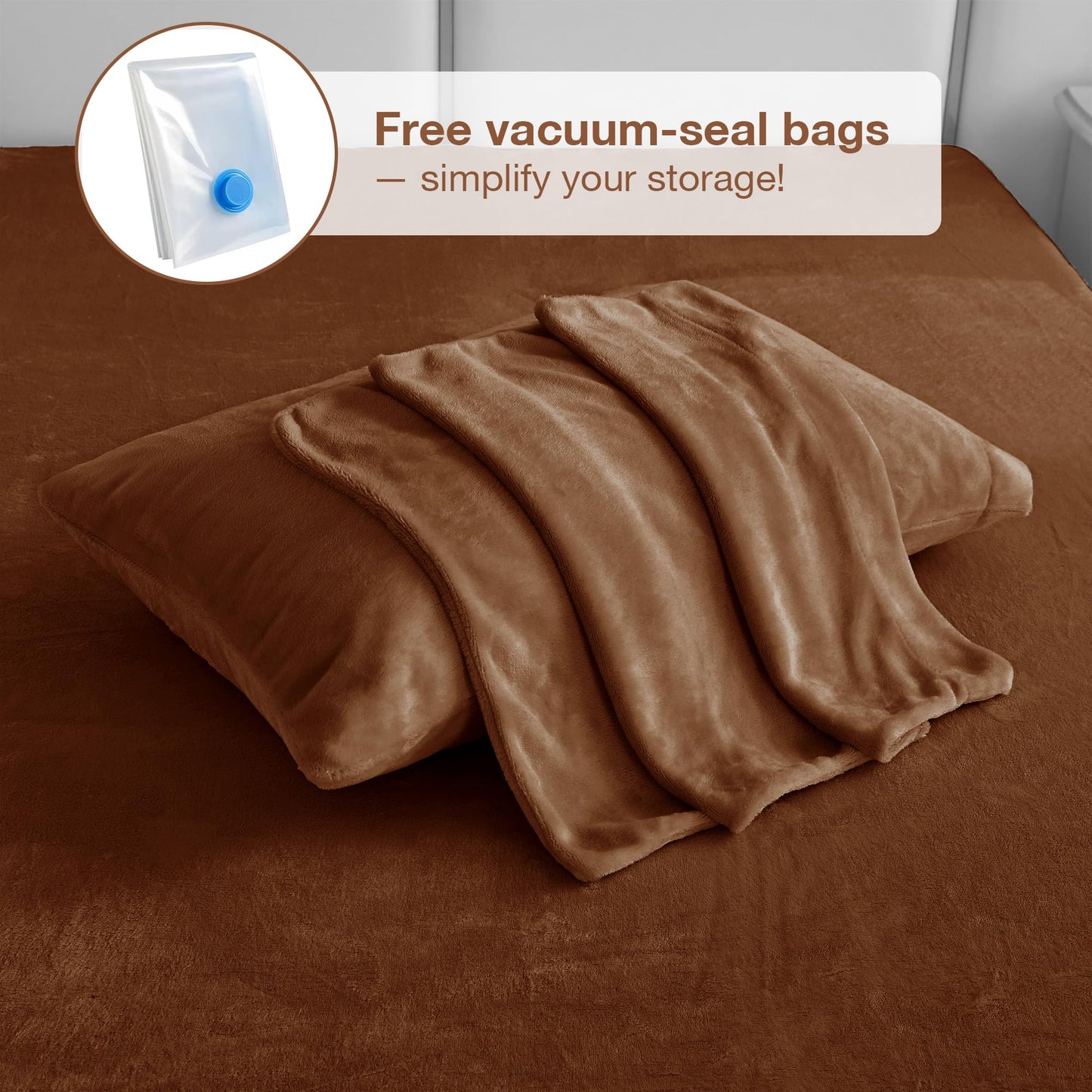 Viviland Full Plush Bed Sheets, Microfleece Fitted Sheets with 15" Deep Pocket, Flannel-Like Fuzzy Velour Velvet Winter Sheets & Pillowcase Set - Maillard Brown