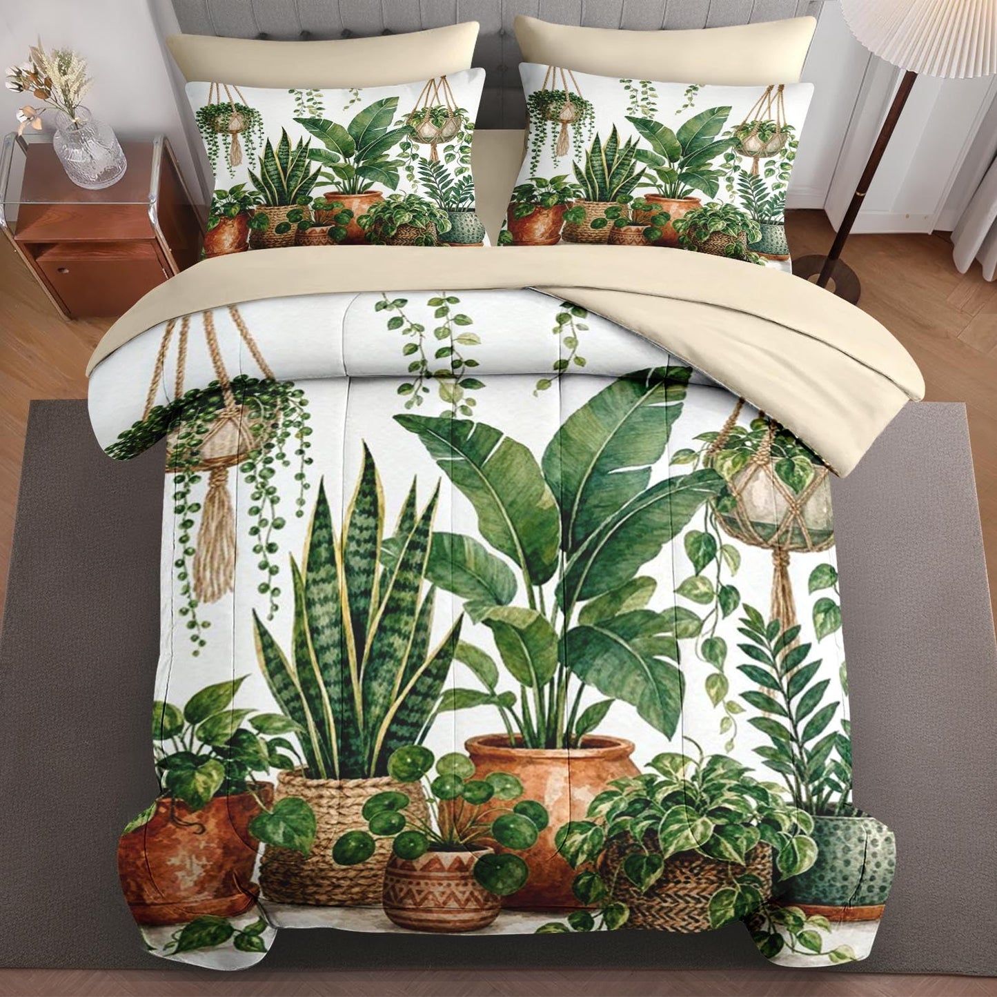 Boewywh Comforter Set Twin Size Plant Boho Botanical 7 Pcs, Bedding for Kids and Adults, Bed Sheet Sets with Fitted Sheet 2 Pillowcases & 2 Shams for Bedroom Bed Decor