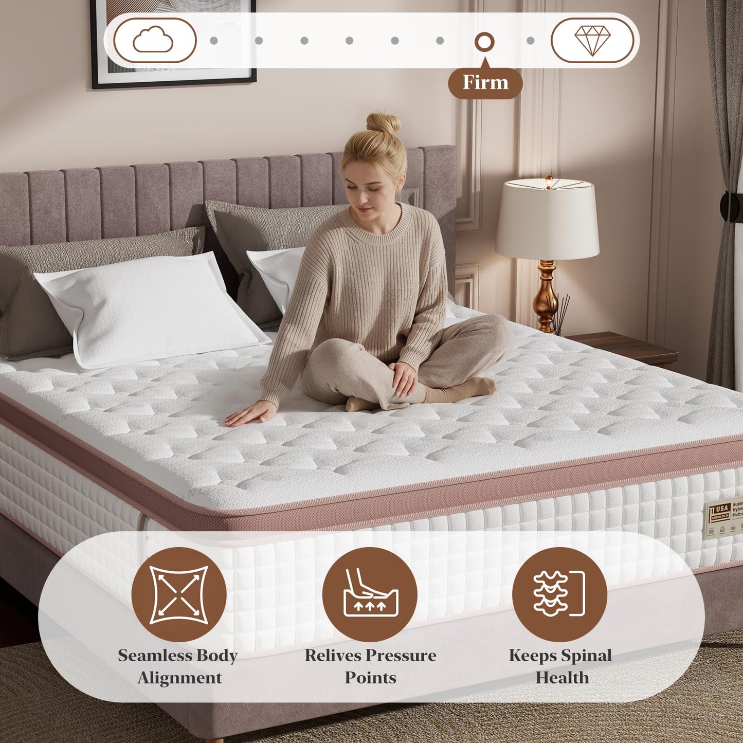 King Mattress 14 Inch Extra Firm, Heavy Sleep Hybrid Mattress in a Box for Back Pain Relief, Motion Isolation Bed Used for Couples and Side Sleepers, CertiPUR-US & Zero Fiberglass,365-Night Trial