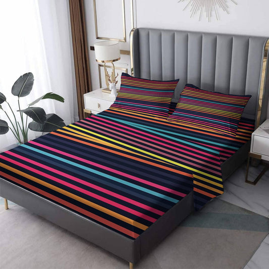 Striped Sheets Full Size, Colorful Bed Sheets, Patterned Bedding Sheets & Pillowcases 4 Piece Set - Soft Microfiber Deep Pocket Fitted Sheet & Flat Sheet & 2 Pillow Cases M&-A264